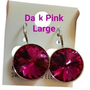 New! Swarovski Element Round dark Pink Earrings.‎ Wedding. Party. Leverback Gift